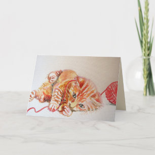 Ginger Kitten leker med yllefödelsekort Kort