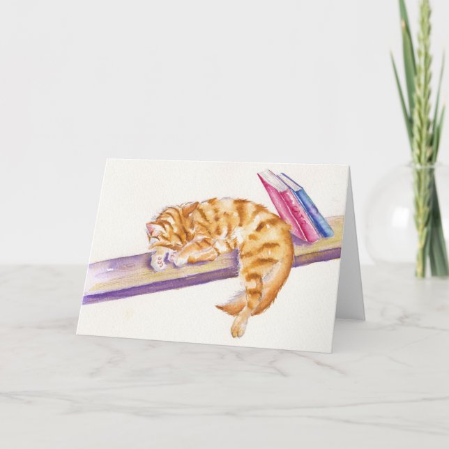 Ginger Kitten med bokar Hälsning-kort Kort (Framsida)