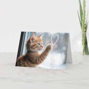 Ginger Kitten med ett frostiskt fönsterhjärta Kort