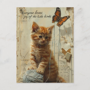 Ginger Kitten med fjärilblandad media Vykort