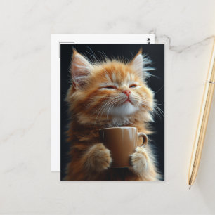 Ginger Kitten med kaffe Vykort