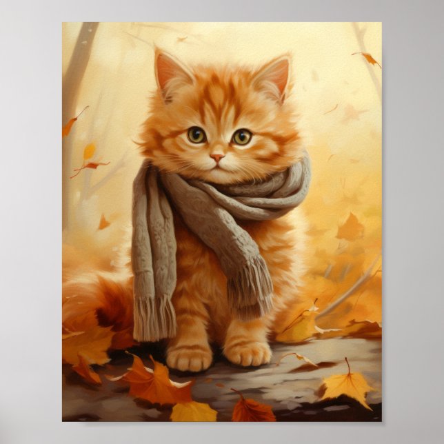 Ginger Kitten med Scarf - Hösten Poster (Framsidan)