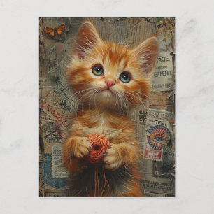 Ginger Kitten med trådblandad media Vykort