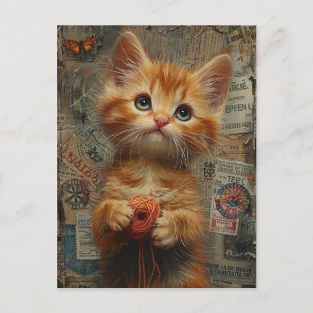 Ginger Kitten med trådblandad media Vykort (Framsida)