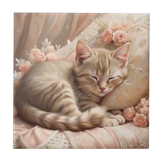 Ginger Kitten Sleeping (Shabby chic) Kakelplatta (Framsidan)