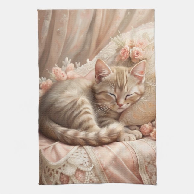 Ginger Kitten Sleeping (Shabby chic) Kökshandduk (Vertikal)