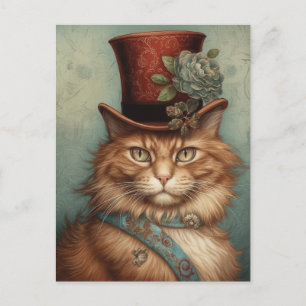 Ginger Long Hair Cat i en topat Vykort