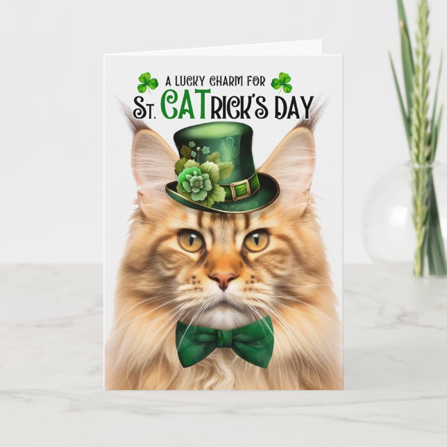Ginger Maine Coon St CATrick's Day Lucky Charm Helgkort (Framsida)
