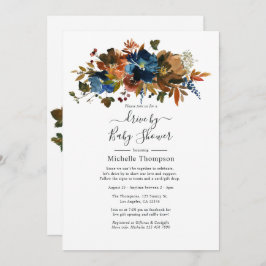 Ginger och Navy Blommigt Drive by Shower Inbjudningar