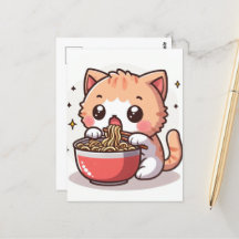 Ginger och White Kitten Eating Ramen