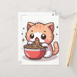 Ginger och White Kitten Eating Ramen Vykort
