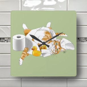 Ginger Orange Cat Funny Toilet Papper Fyrkantig Klocka
