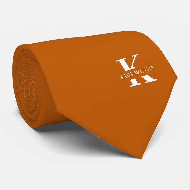 Ginger Orange Elegant Monogram + Namn | Ensidig Slips (Rullad)