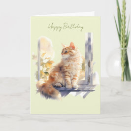 Ginger/Orange Katt i ett Fönster Födelsedagskort Kort
