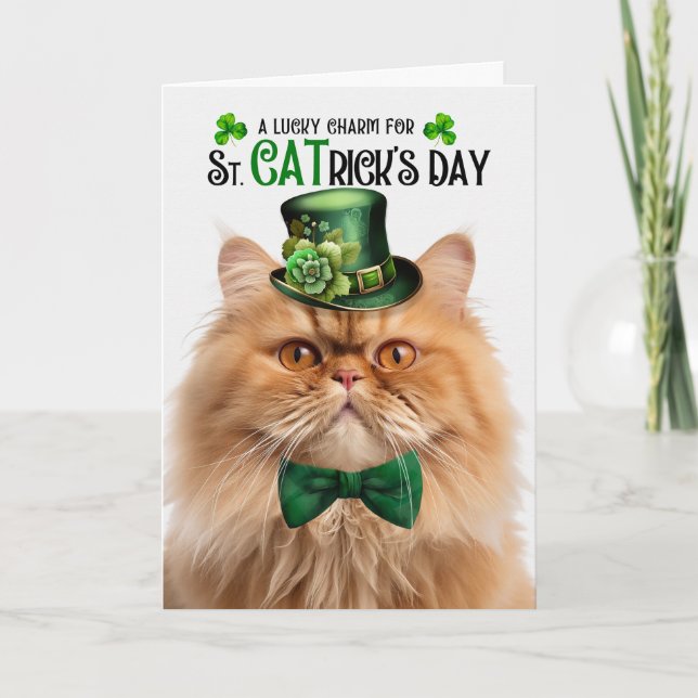 Ginger Persian Cat Lucky Charm St CATrick's Day Helgkort (Framsida)