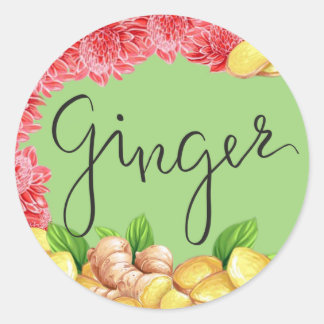Ginger-rot med blommar runt klistermärke