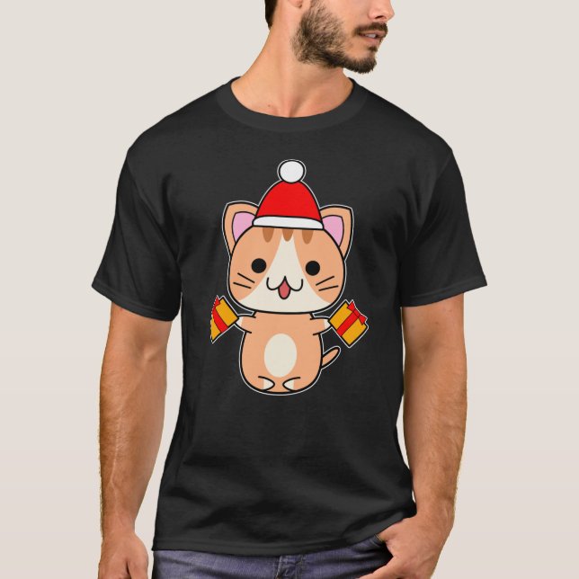 Ginger Santa Cat med Gult Gifts Classic T-Shirt (Framsida)
