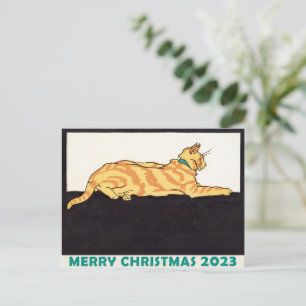 Ginger Stripe Cat God jul Vykort