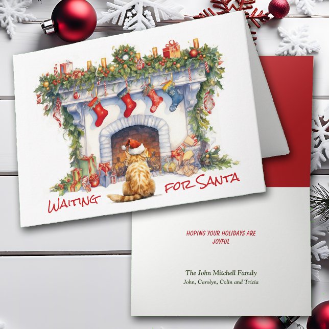 Ginger Tabby katt Fireplace-julkort Helgkort (Skapare uppladdad)