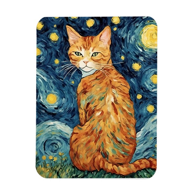 Ginger Tabby Katt i den stjärniga natten Magnet (Vertikal)