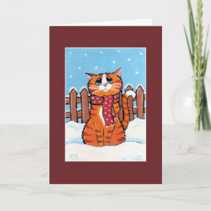 Ginger Tabby katt i Snö-julkortet Helgkort