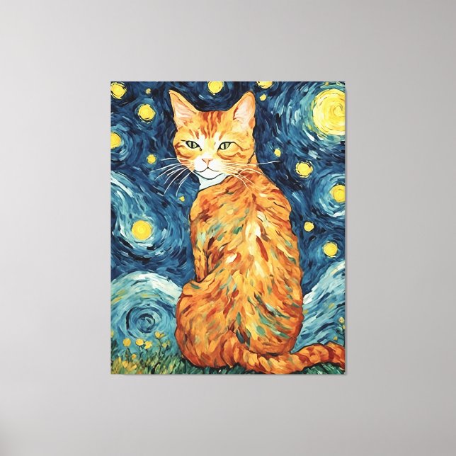 Ginger Tabby katt i Starry Natt Canvastryck (Framsida)