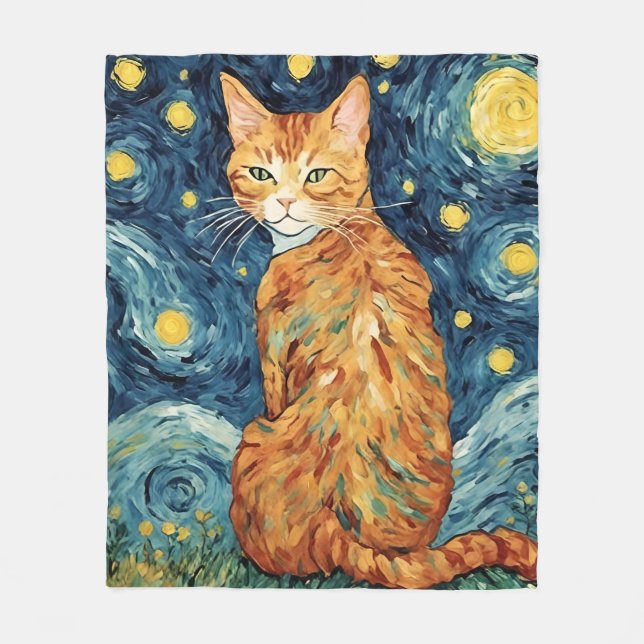 Ginger Tabby katt i Starry Natt Fleecefilt (Framsidan)