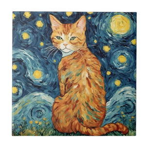 Ginger Tabby katt i Starry Natt Kakelplatta