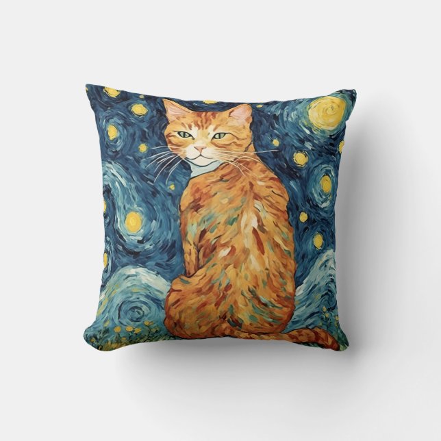 Ginger Tabby katt i Starry Natt Kudde (Framsida)
