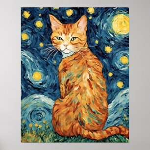 Ginger Tabby katt i Starry Natt Poster