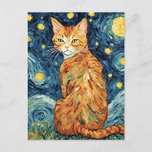 Ginger Tabby katt i Starry Natt Vykort