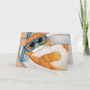 Ginger Tabby katt med Snorkel i Sink - Cat Art Kort