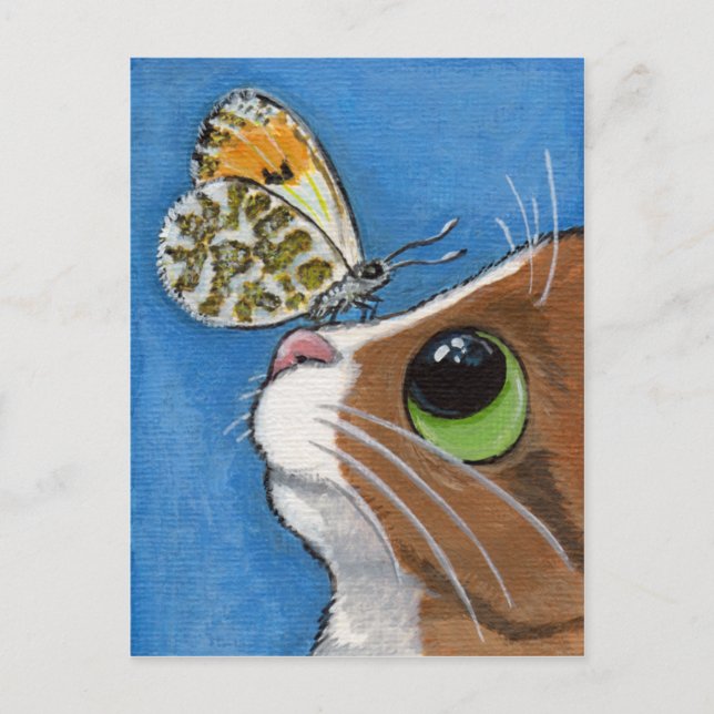 Ginger Tabby katt och Butterfly Vykort (Framsida)