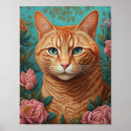 Ginger Tabby katt och Peonies Poster