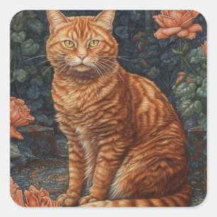 Ginger Tabby katt och Ro Fyrkantigt Klistermärke