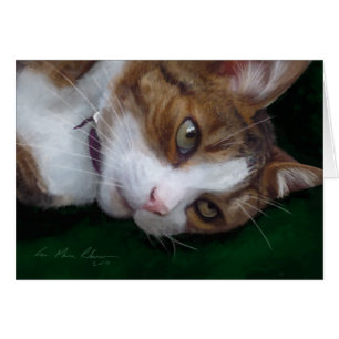 Ginger Tabby katt på Grönt - Bläckkort för kassett Hälsningskort