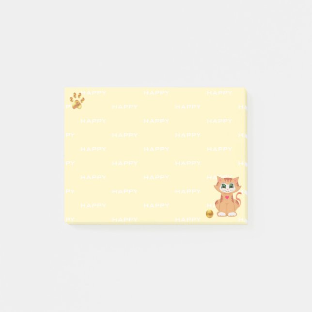Ginger Tabby Kattritteckning på gul bakgrund Post-it Block (Framsida)