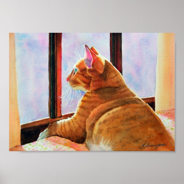 Ginger Tabby på Blommigt Tablecloth Poster (Framsidan)