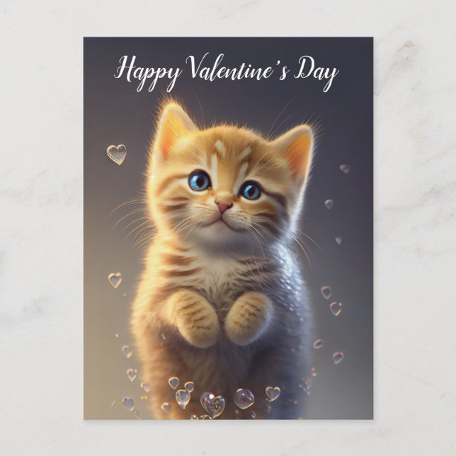 Ginger Tabby Valentines Kitten Vykort (Framsida)