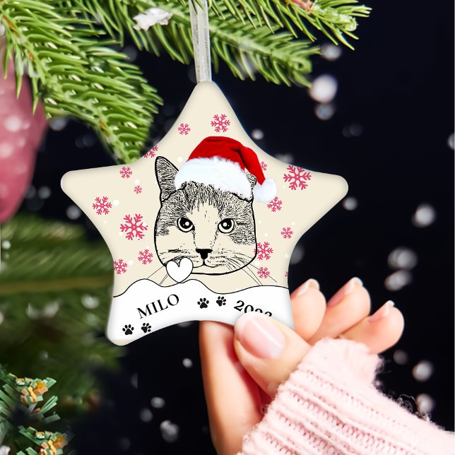 Ginger White Cat Personlig Hand Teckning Julgransprydnad Keramik (Skapare uppladdad)