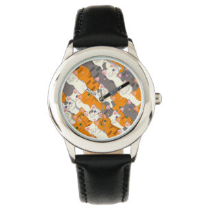 Ginger white svart cat diagonal mönster armbandsur