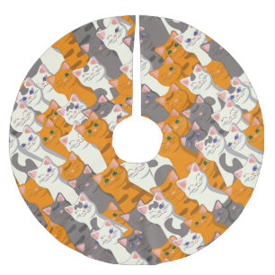 Ginger white svart cat diagonal mönster julgransmatta borstad polyester