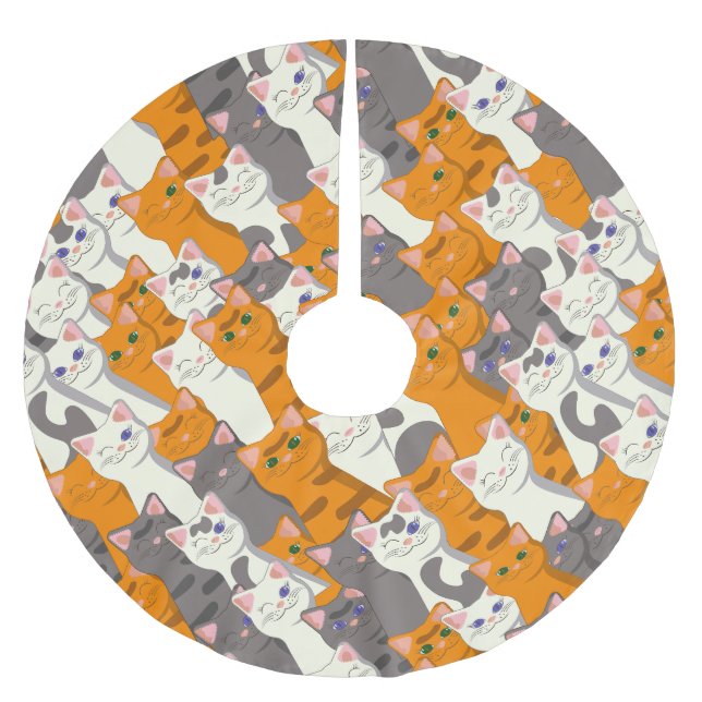 Ginger white svart cat diagonal mönster julgransmatta borstad polyester (Framsidan)