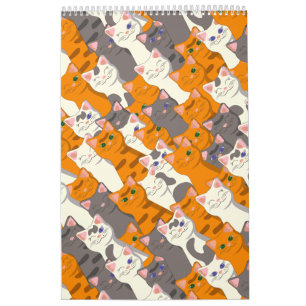 Ginger white svart cat diagonal mönster kalender