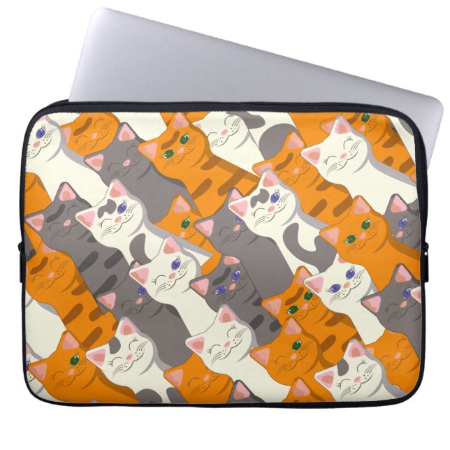 Ginger white svart cat diagonal mönster laptop fodral (Framsidan)