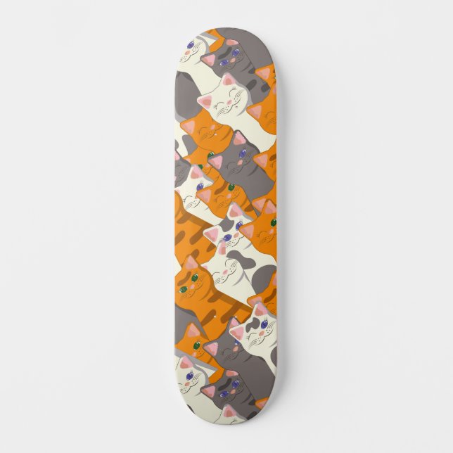 Ginger white svart cat diagonal mönster mini skateboard bräda 18,5 cm (Framsida)