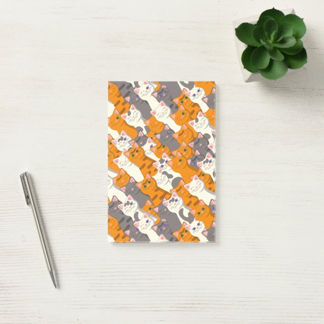 Ginger white svart cat diagonal mönster post-it block (Kontor)