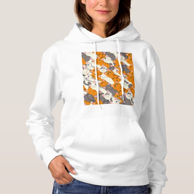 Ginger white svart cat diagonal mönster t shirt (Framsida)