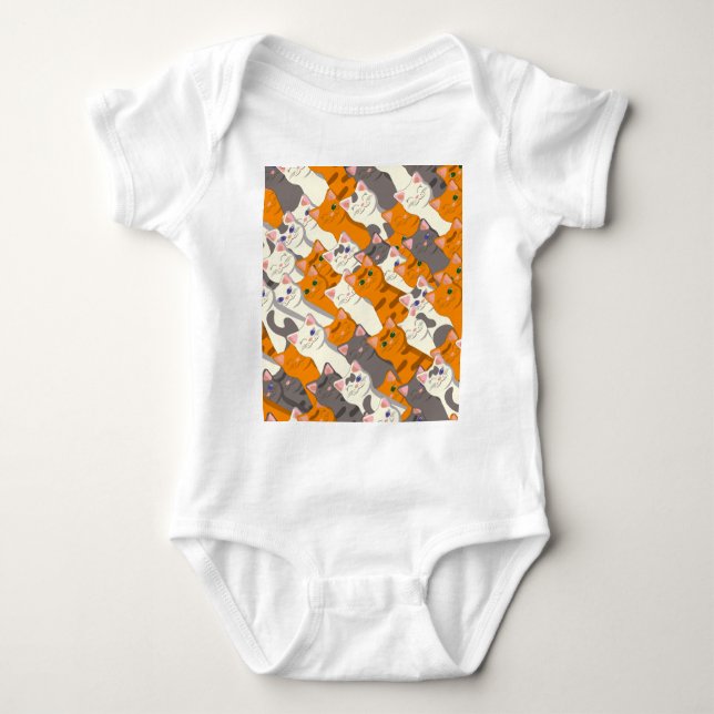 Ginger white svart cat diagonal mönster t shirt (Framsida)