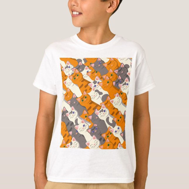 Ginger white svart cat diagonal mönster t shirt (Framsida)